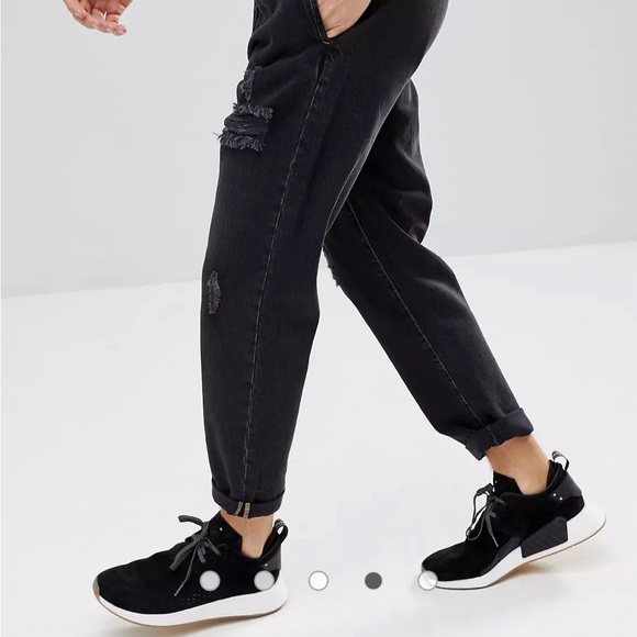 ASOS DESIGN Double Pleat Jeans In Washed Black With Rips 36 x 34 - Picture 1 of 10